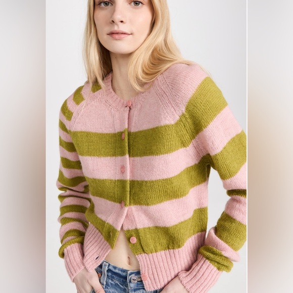 Molly Goddard Teresa Striped Pink/ Green Wool Cardigan Sweater  New $600 - Picture 10 of 16